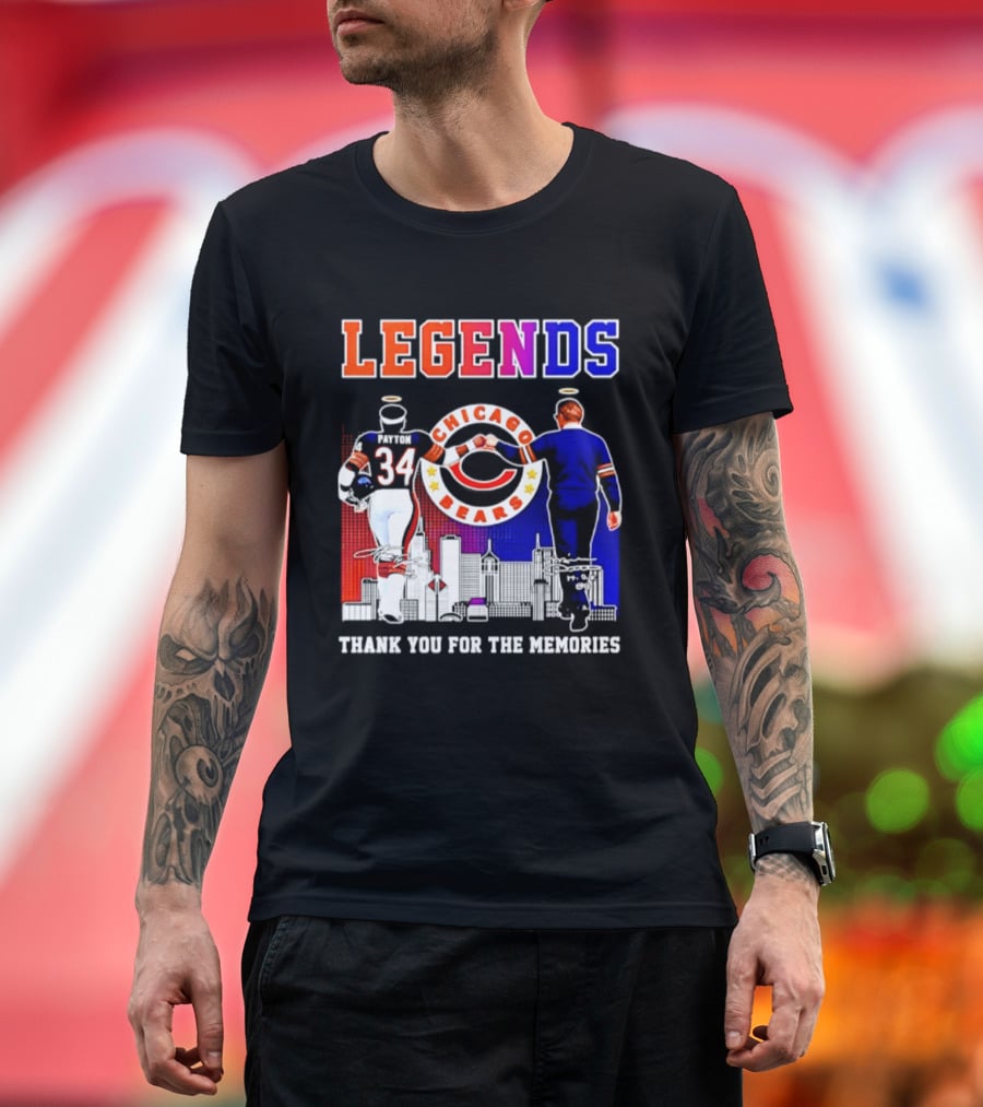 Chicago Bears Legends Walter Payton Mike Ditka Thank You For The Memories Skyline T-Shirt