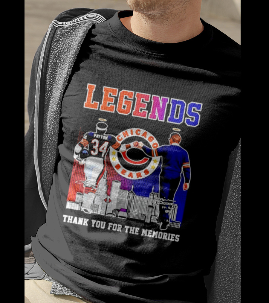 Chicago Bears Legends Walter Payton Mike Ditka Thank You For The Memories Skyline T-Shirt