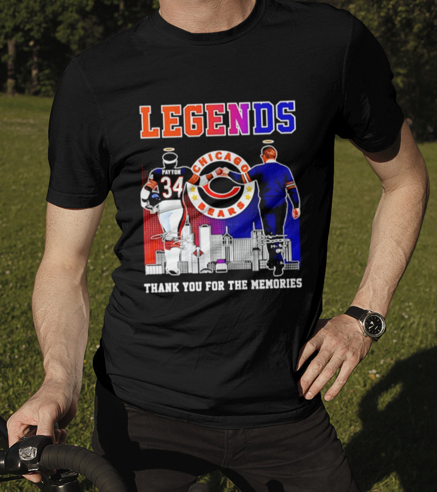 Chicago Bears Legends Walter Payton Mike Ditka Thank You For The Memories Skyline T-Shirt