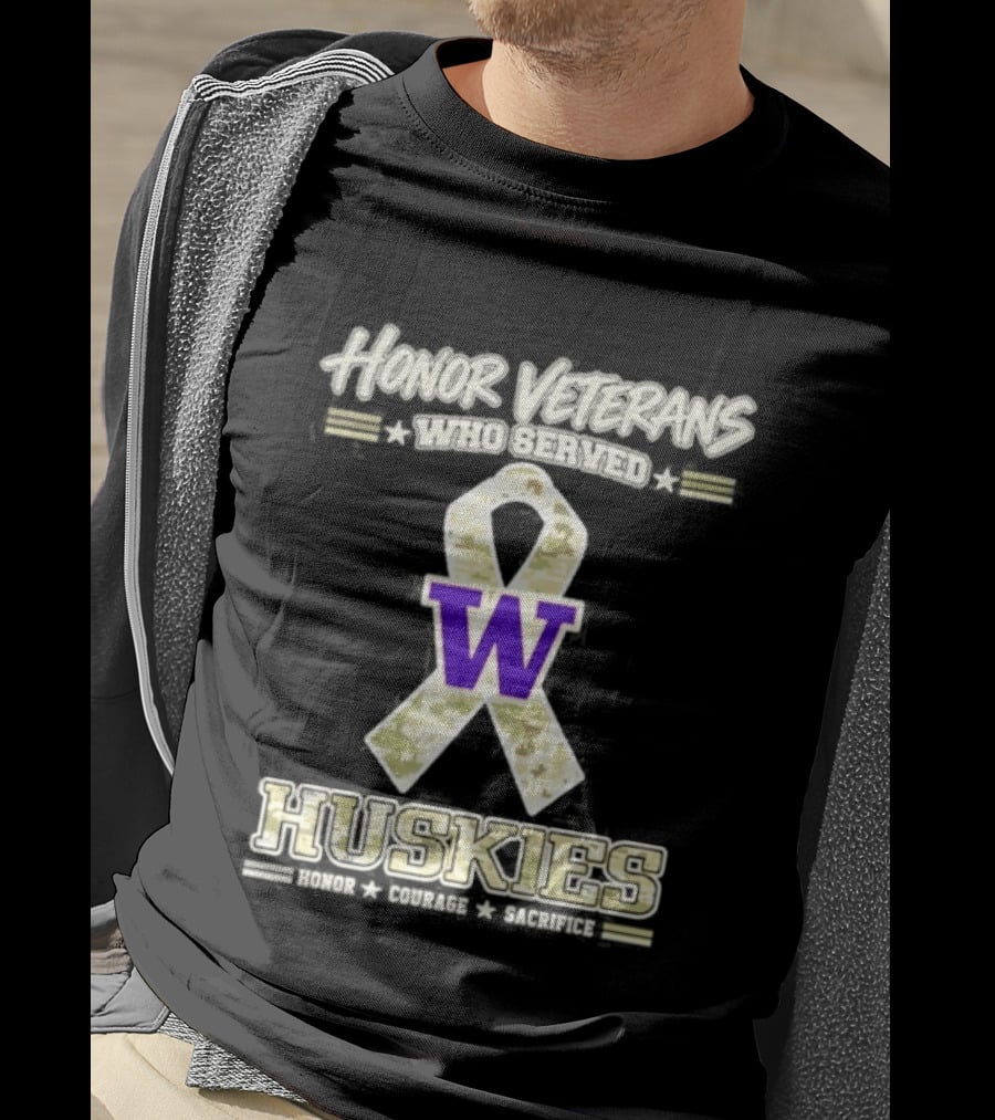 Honor Veterans Washington Huskies Military Camo Ribbon Veterans Day T-Shirt