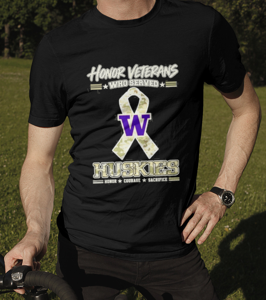 Honor Veterans Washington Huskies Military Camo Ribbon Veterans Day T-Shirt
