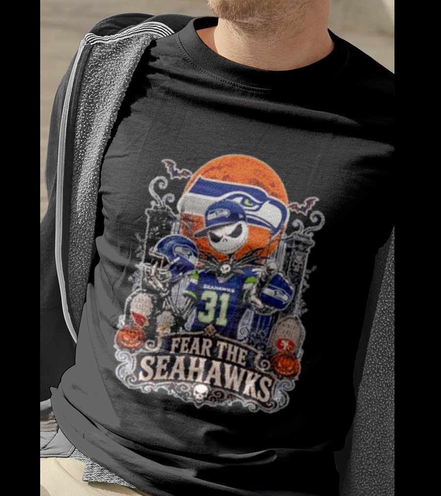 Jack Skellington Seattle Seahawks Halloween Fear The Seahawks Football T-Shirt