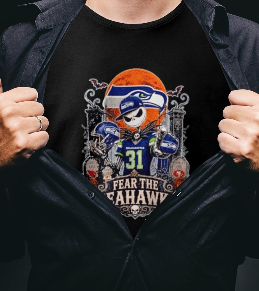 Jack Skellington Seattle Seahawks Halloween Fear The Seahawks Football T-Shirt