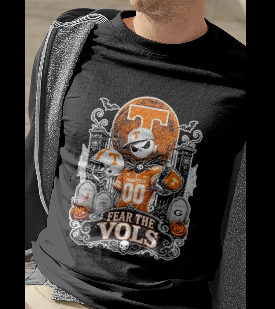 Jack Skellington Tennessee Volunteers Fear The Vols Halloween Football Skeleton T-Shirt