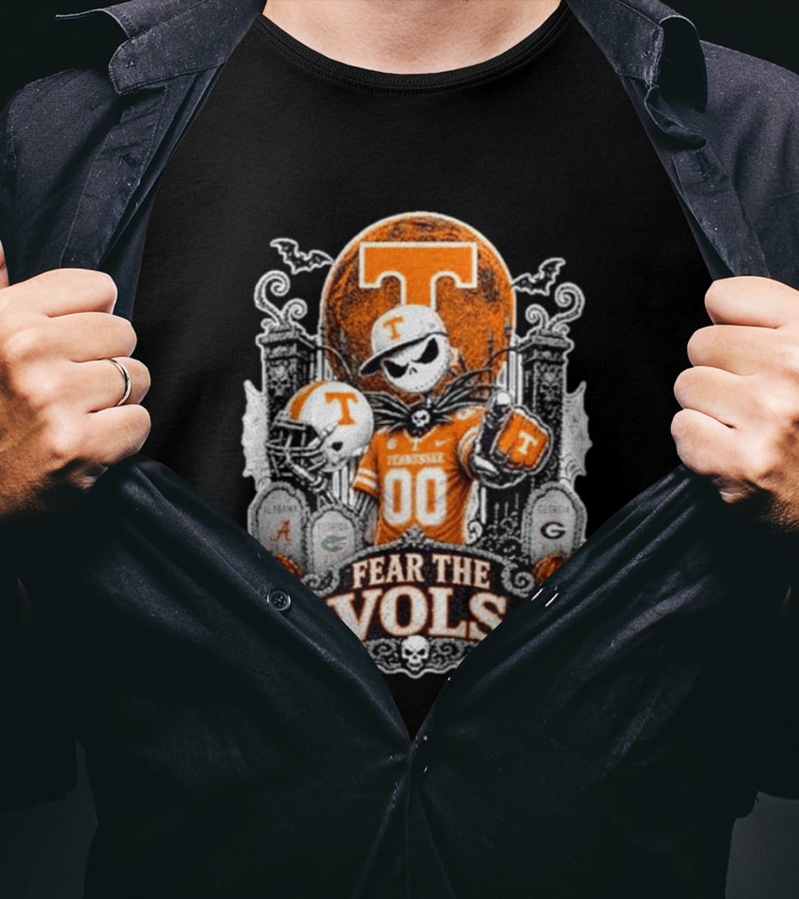 Jack Skellington Tennessee Volunteers Fear The Vols Halloween Football Skeleton T-Shirt