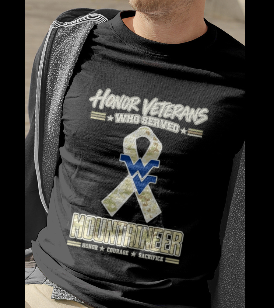 West Virginia Mountaineers Honor Veterans Military Camo Ribbon Veterans Day T-Shirt