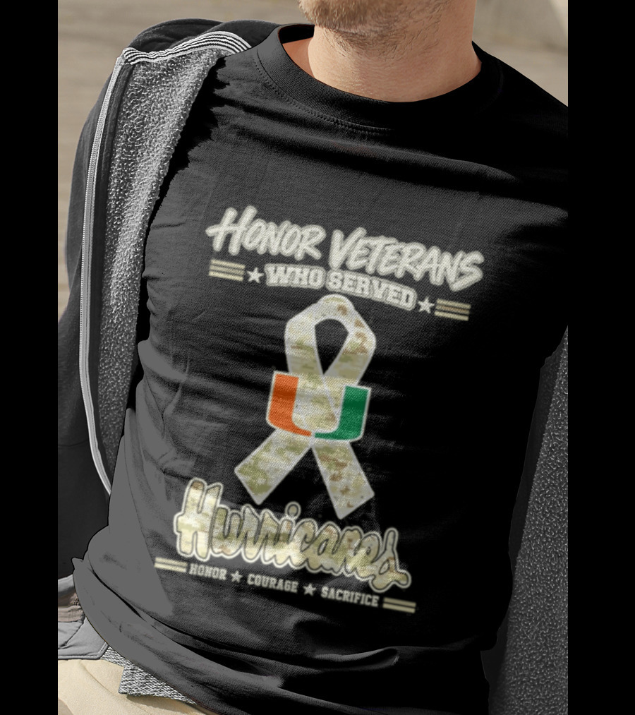 Miami Hurricanes Honor Veterans Who Served Camo Ribbon Veterans Day T-Shirt