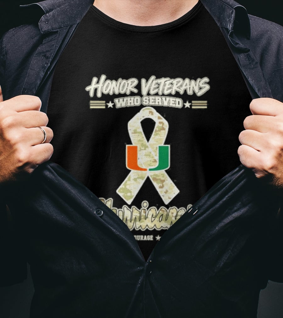 Miami Hurricanes Honor Veterans Who Served Camo Ribbon Veterans Day T-Shirt