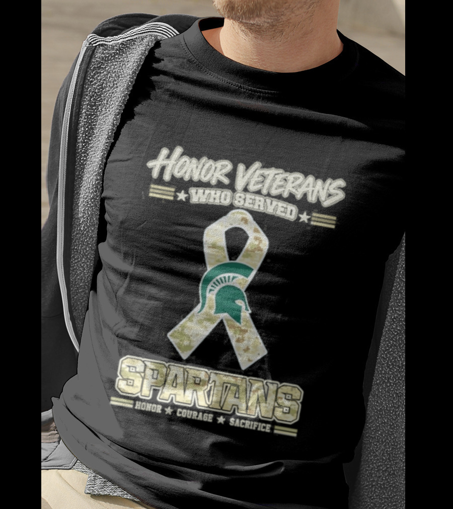 Michigan State Spartans Honor Veterans Camo Ribbon Veterans Day T-Shirt