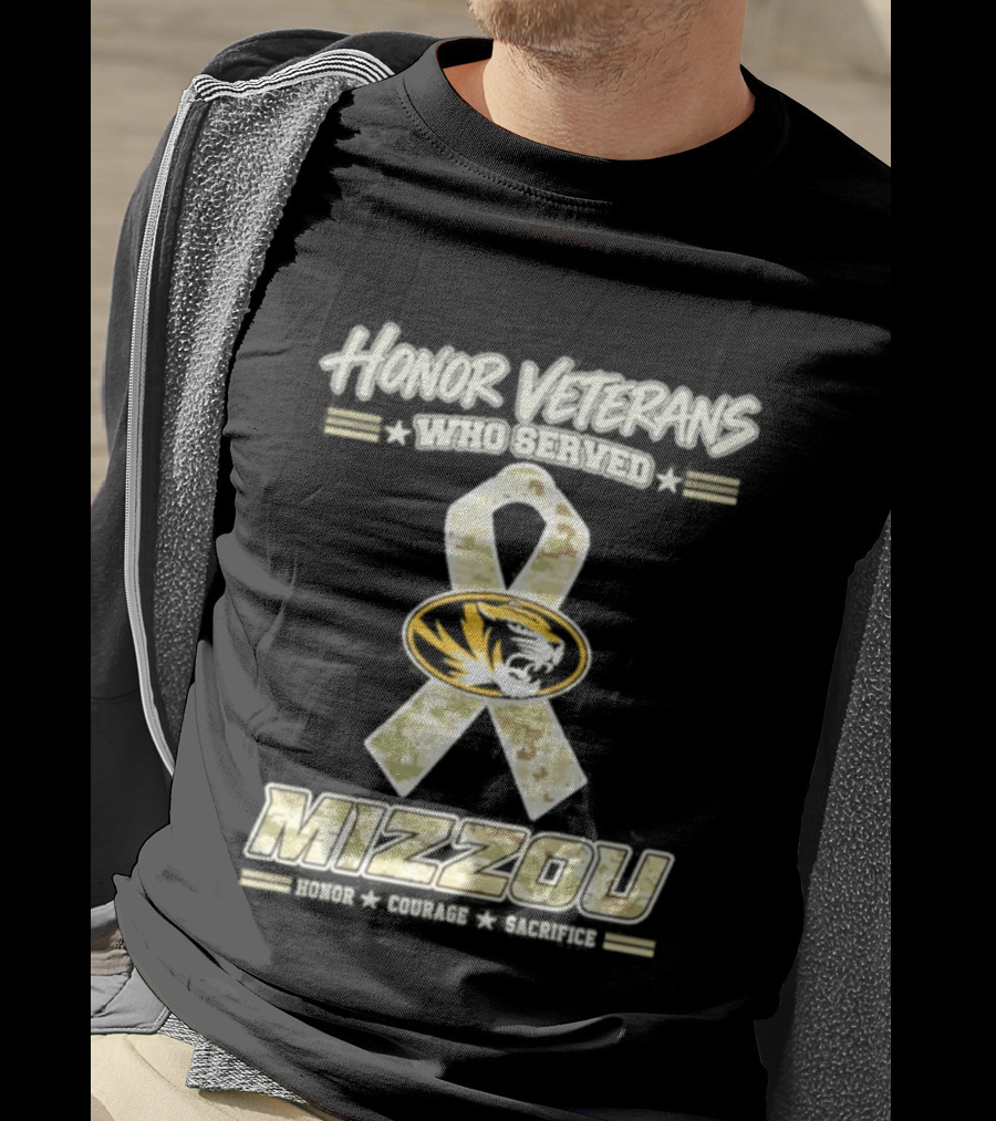 Missouri Tigers Mizzou Military Camo Ribbon Honor Veterans Day T-Shirt