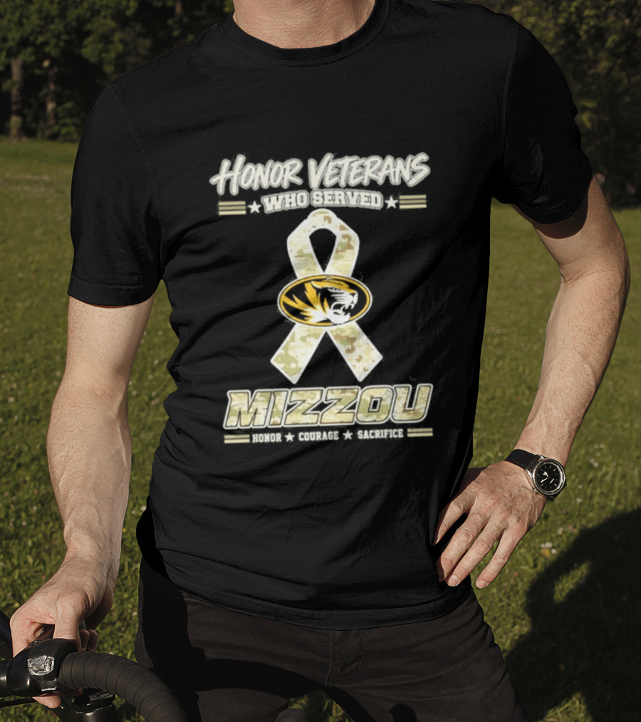 Missouri Tigers Mizzou Military Camo Ribbon Honor Veterans Day T-Shirt