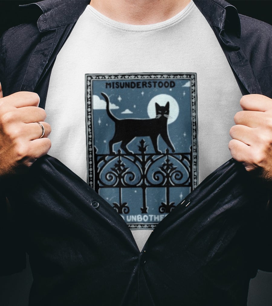 Misunderstood Black Cat Unbothered Full Moon Night Sky T-Shirt