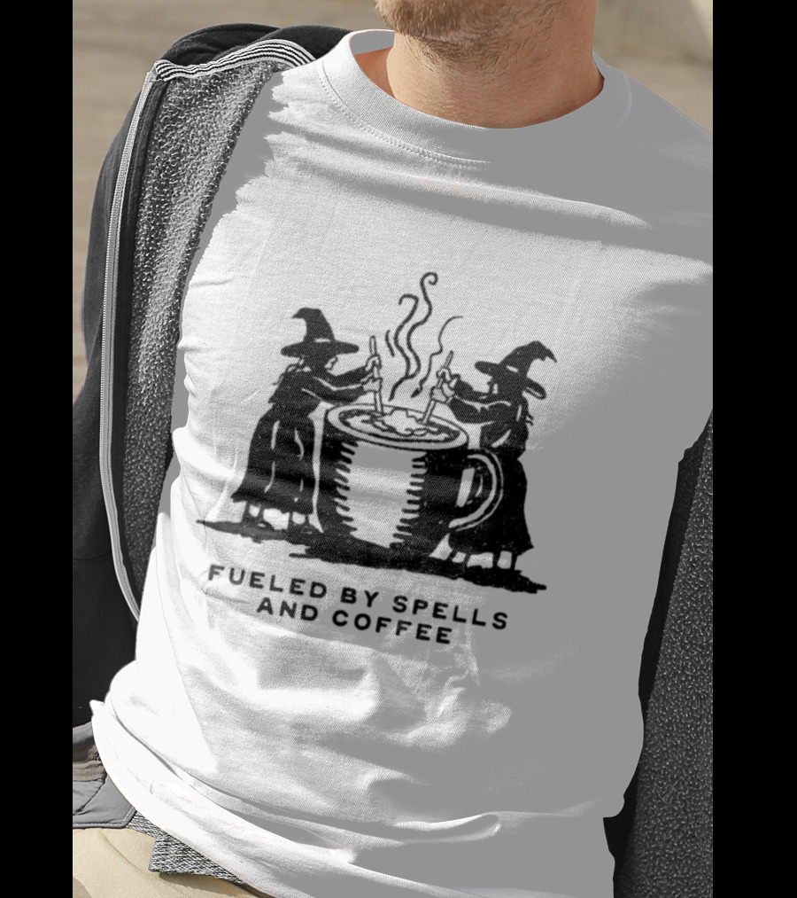 Fueled By Spells And Coffee Witch Magic Potion Cauldron Wizards T-Shirt