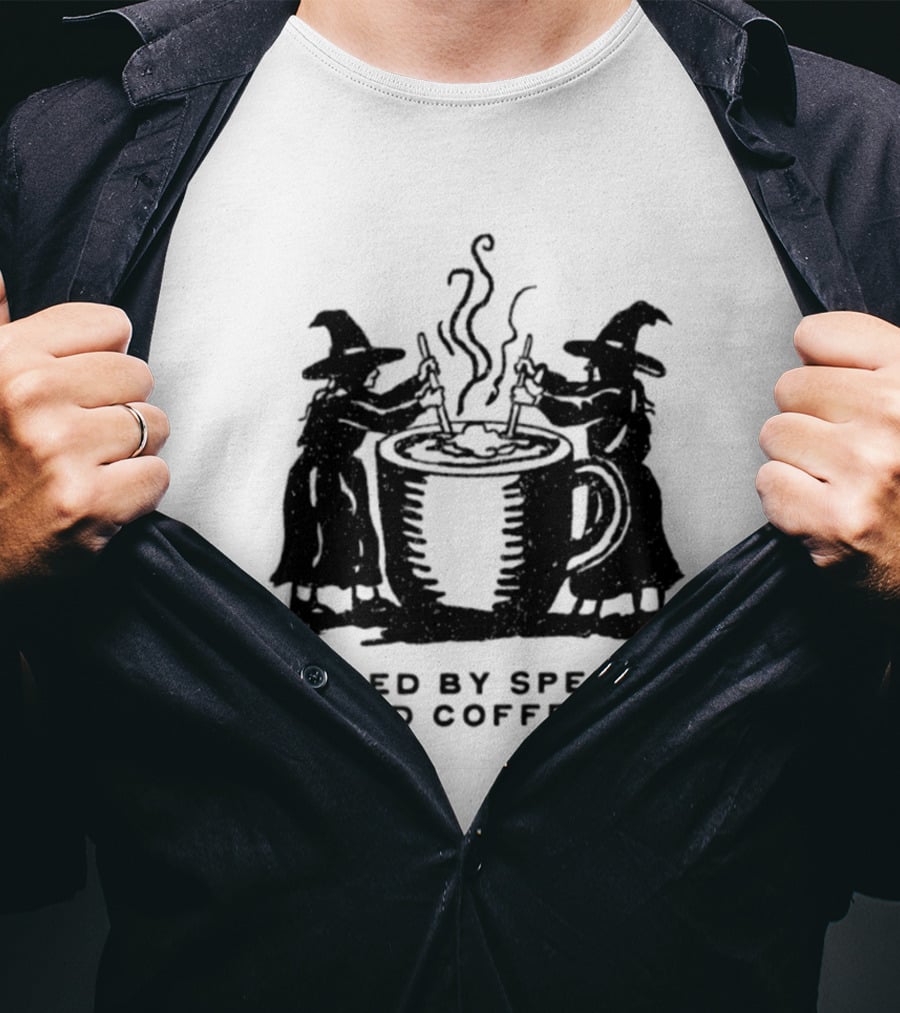 Fueled By Spells And Coffee Witch Magic Potion Cauldron Wizards T-Shirt