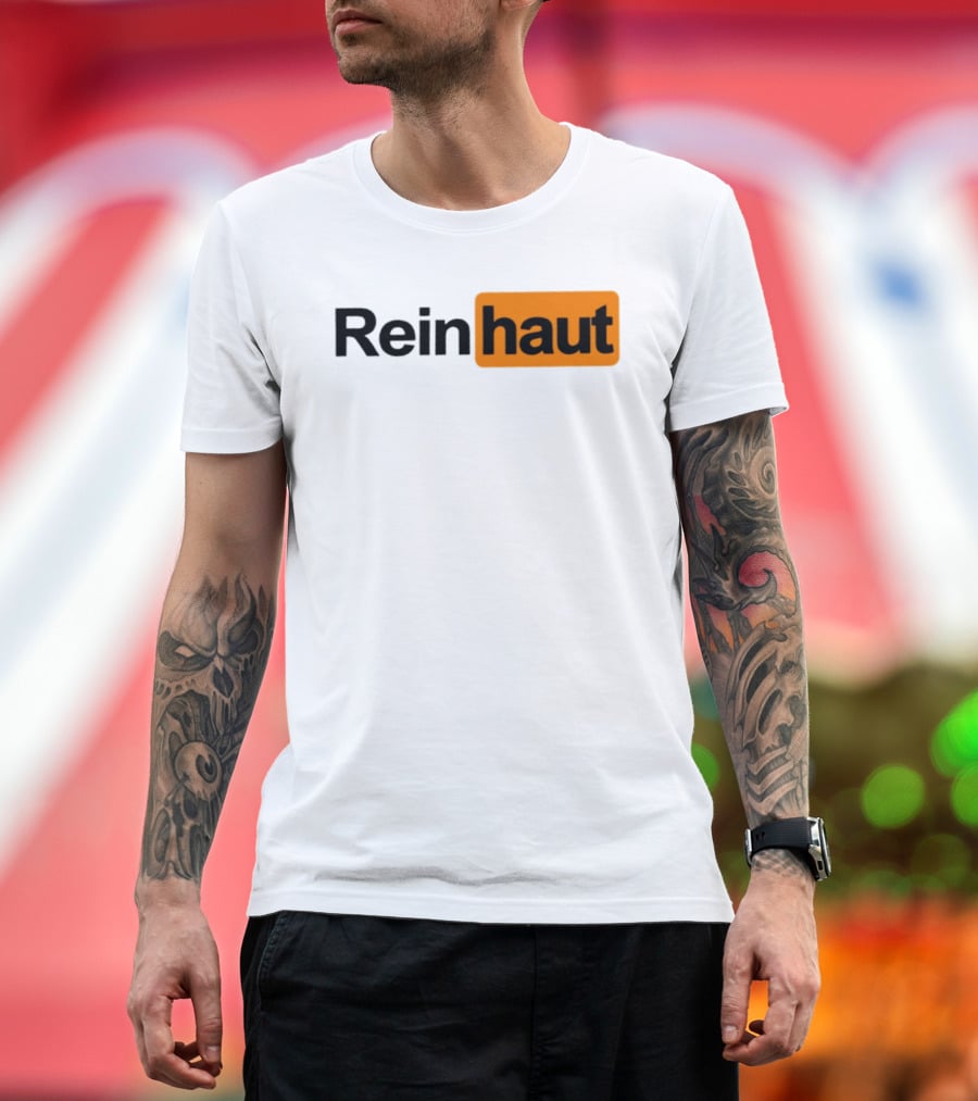Reinhaut Bold Black And Orange Text Logo Fashion T-Shirt
