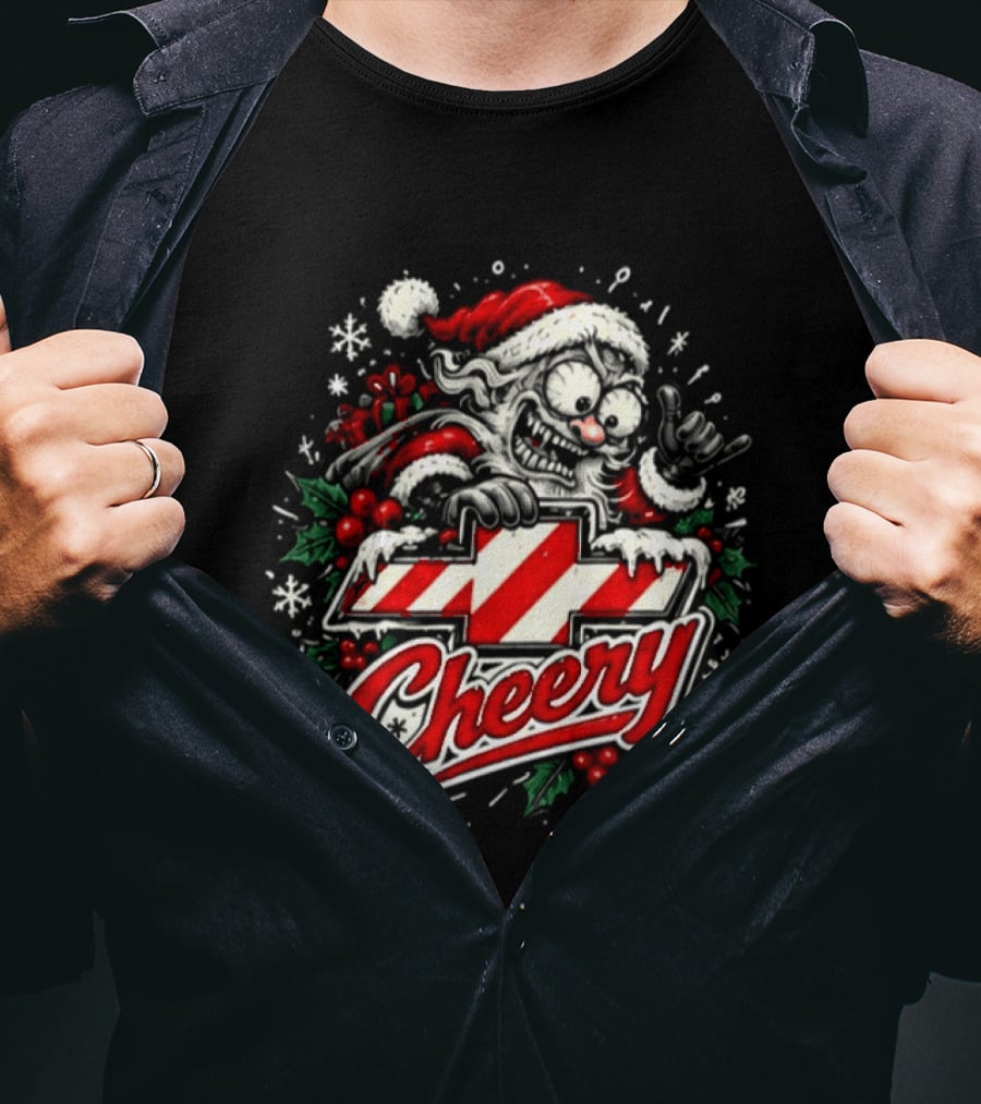 Chevrolet Cheery Crazy Santa Christmas Snowflakes Holly Chevy Lovers T-Shirt