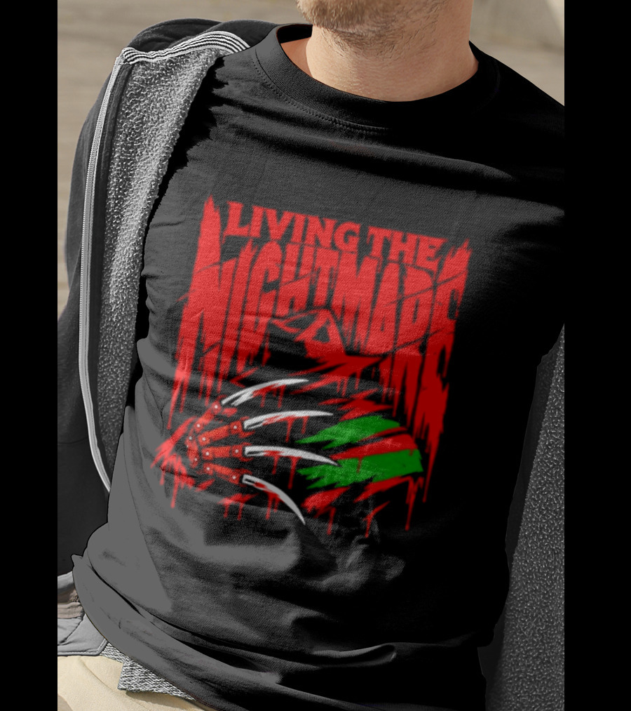 Living The Nightmare Freddy Krueger Halloween Claw Horror Movie T-Shirt