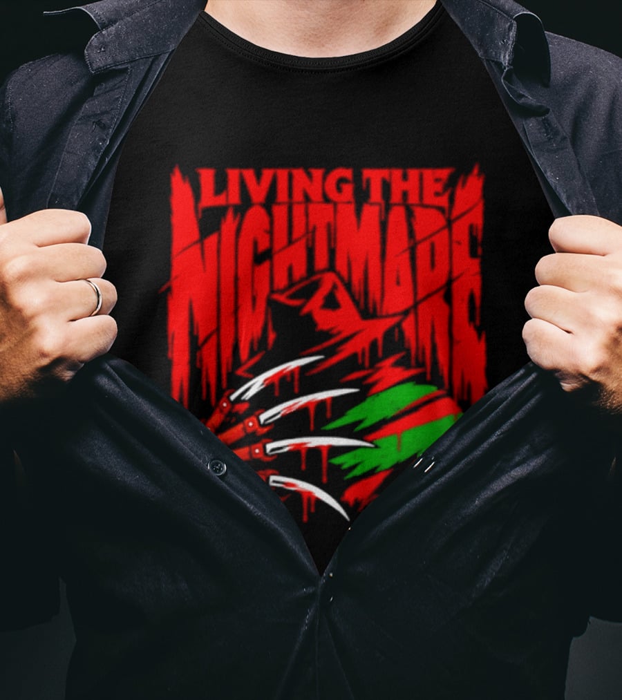 Living The Nightmare Freddy Krueger Halloween Claw Horror Movie T-Shirt