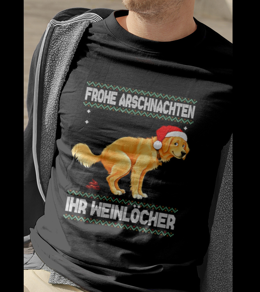 Frohe Arschnachten Ihr Weinlocher Golden Retriever Christmas Santa Hat T-Shirt