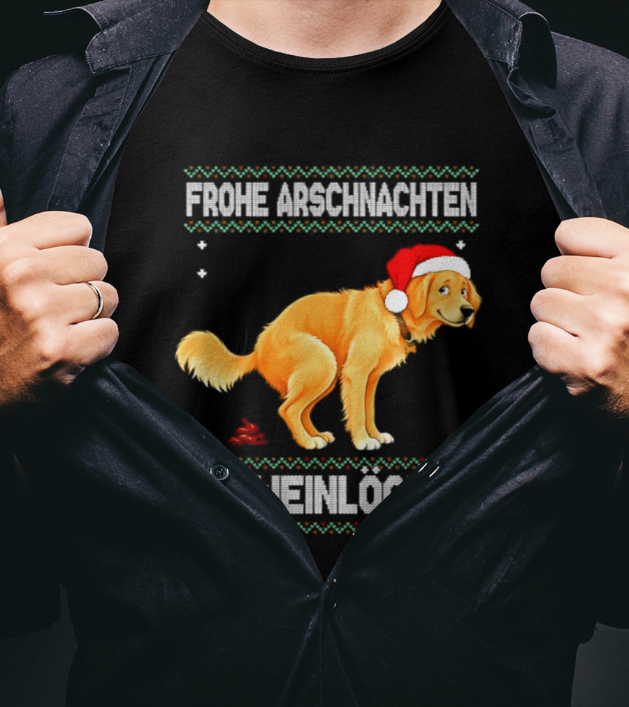 Frohe Arschnachten Ihr Weinlocher Golden Retriever Christmas Santa Hat T-Shirt