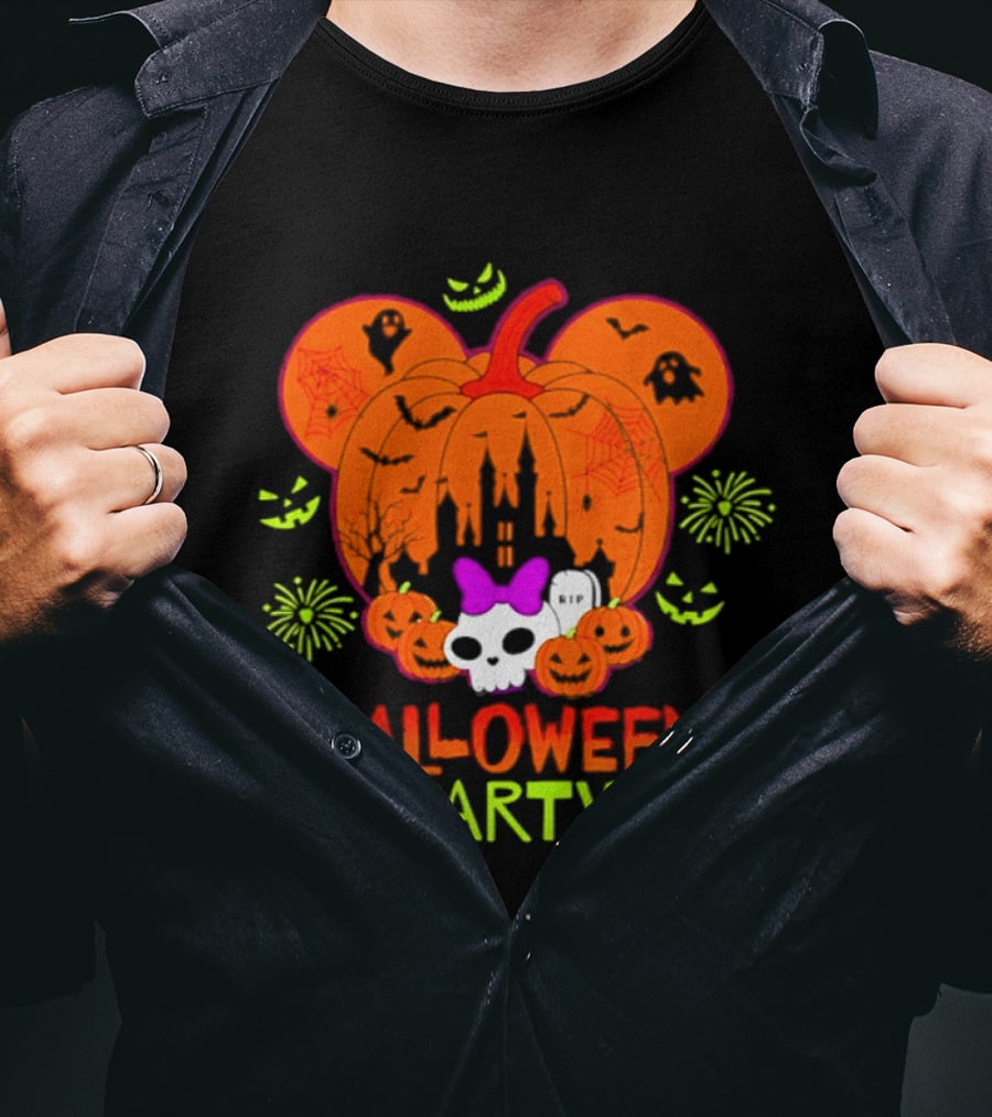 Pumpkin Mouse Ears Castle Skull Halloween Party 2026 T-Shirt