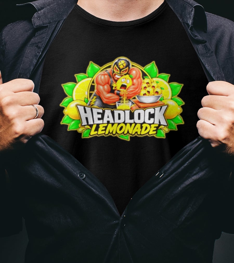 Headlock Lemonade Luchador Squeezing Lemons Cartoon T-Shirt