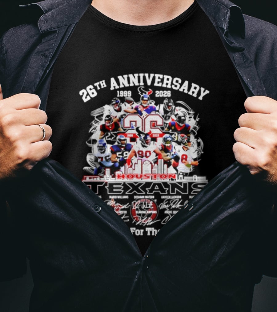 Houston Texans 27th Anniversary 1999 2026 Thank You For The Memories Signatures T-Shirt