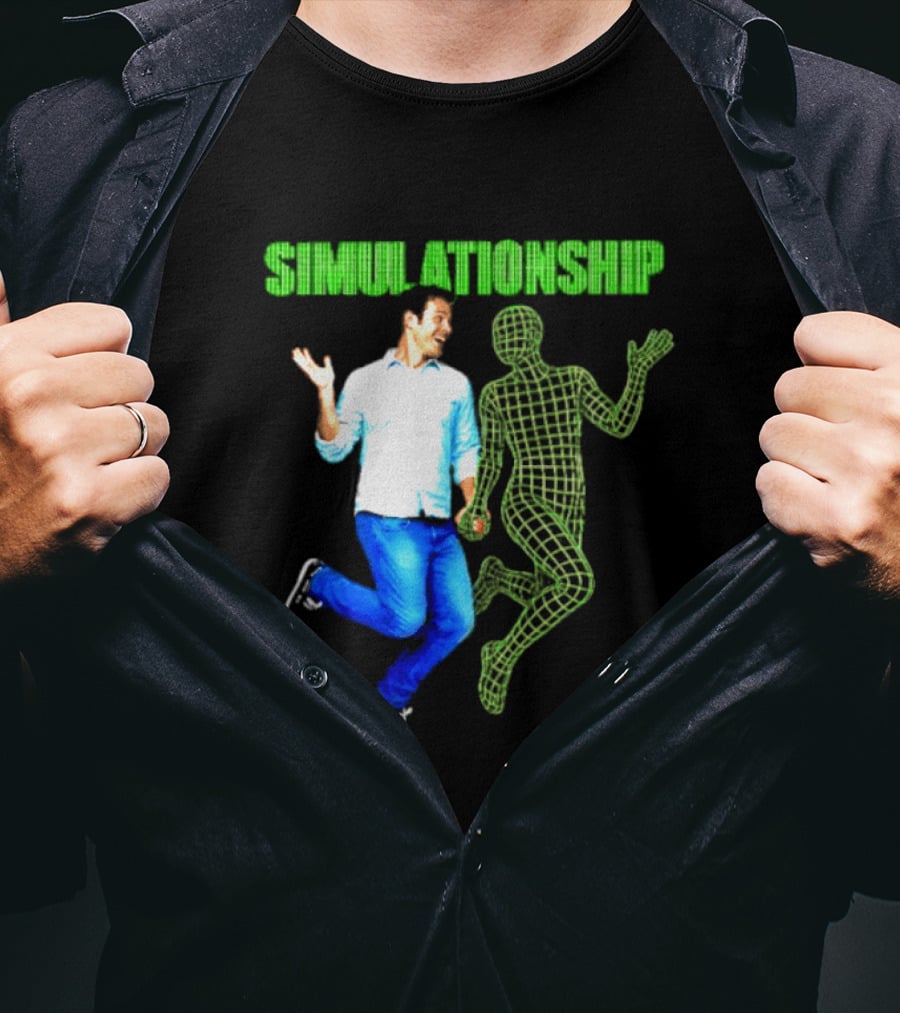 Simulationship Simulation Glitch Digital Jumping Man And Wireframe Figure T-Shirt