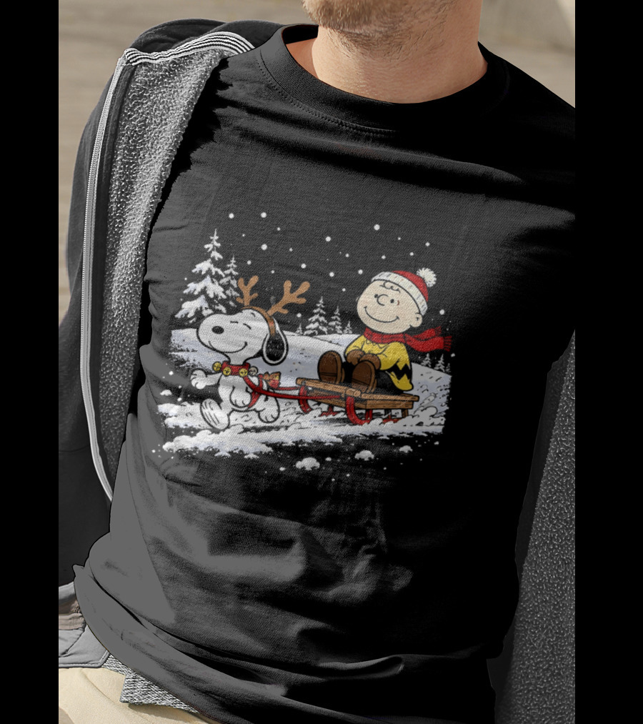 Snoopy Reindeer Christmas Sleigh Ride With Charlie Brown For Peanuts And Winter Lovers T-Shirt
