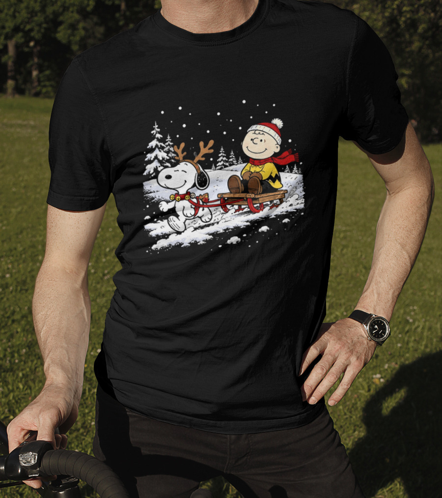 Snoopy Reindeer Christmas Sleigh Ride With Charlie Brown For Peanuts And Winter Lovers T-Shirt