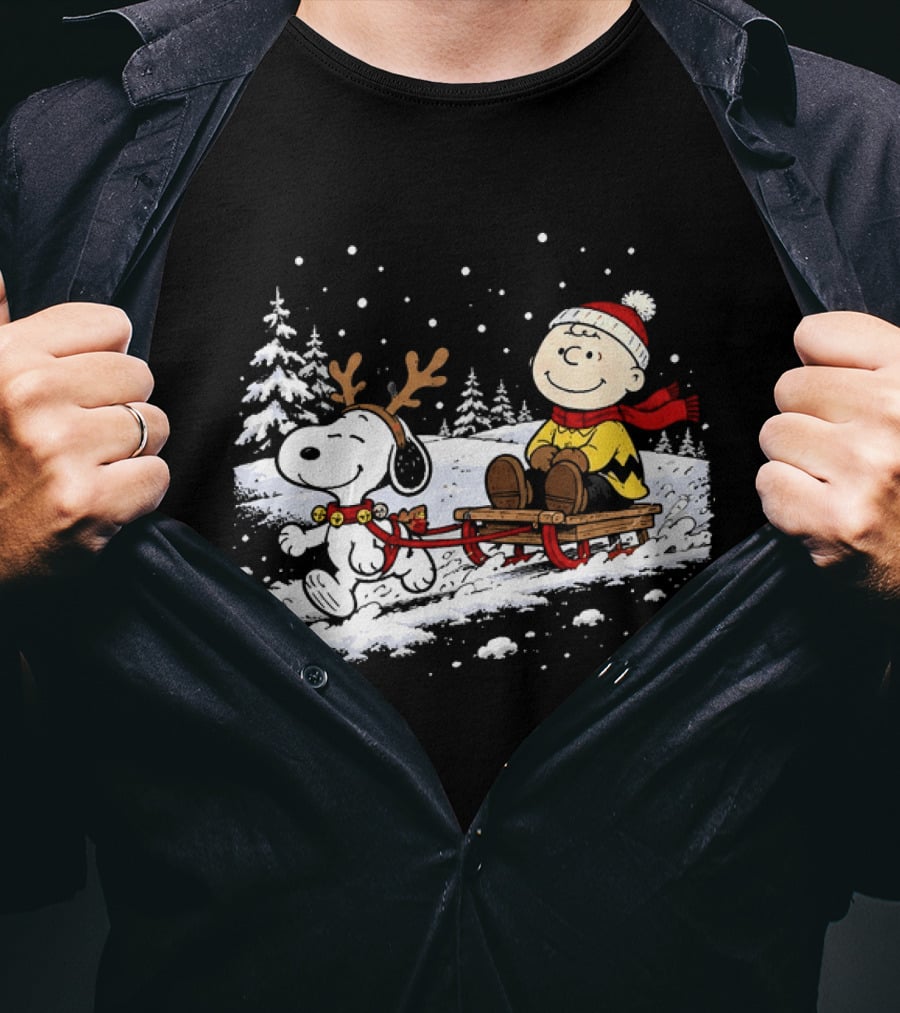 Snoopy Reindeer Christmas Sleigh Ride With Charlie Brown For Peanuts And Winter Lovers T-Shirt