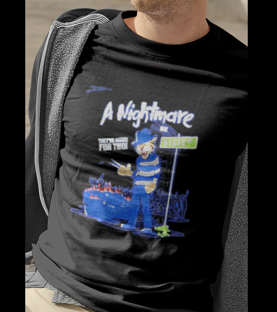 A Nightmare On State St They're Going For Two Cat Character In Blue And White Stripes T-Shirt