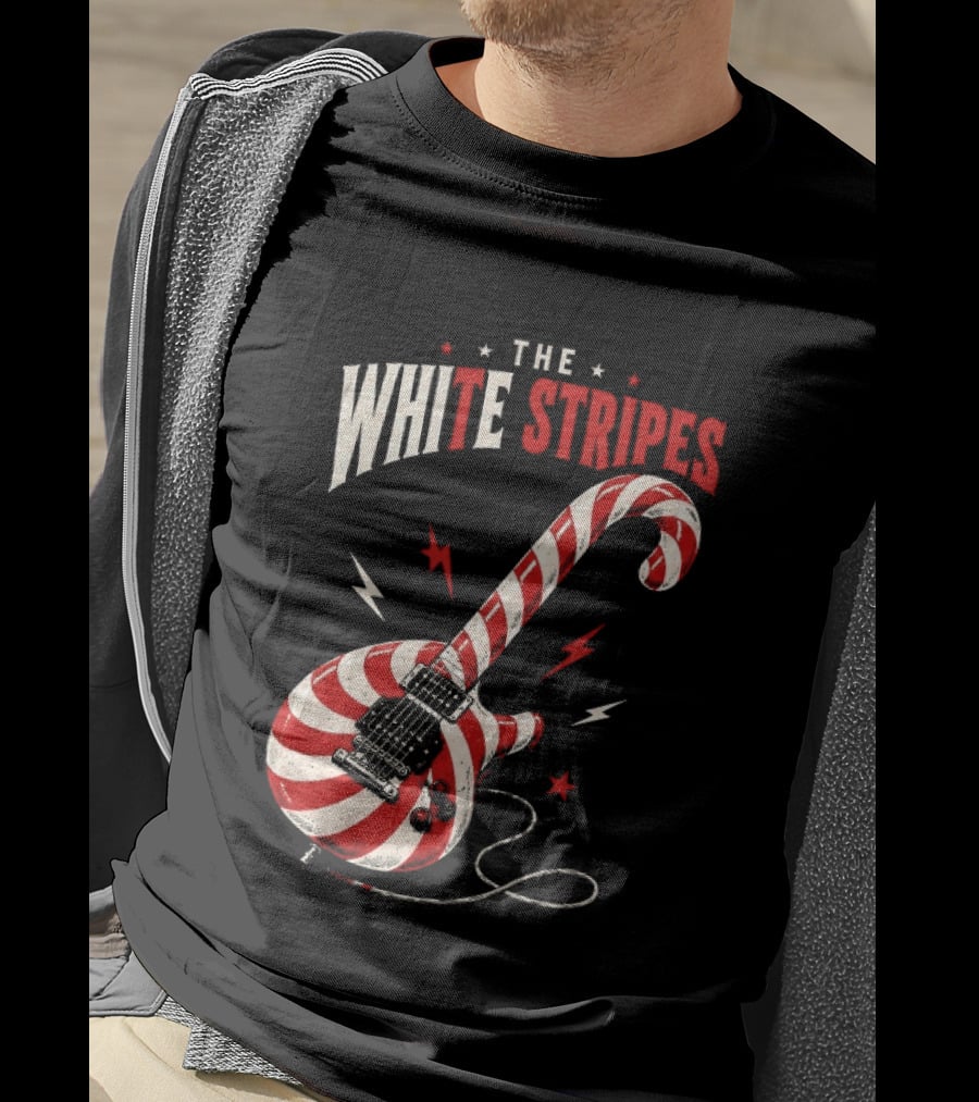 The White Stripes Candy Cane Christmas Guitar Rock Themes T-Shirt