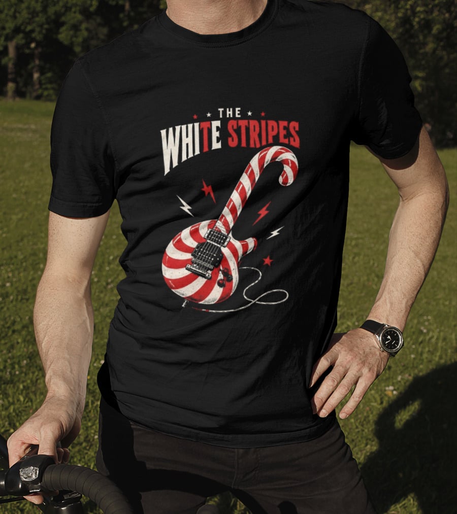 The White Stripes Candy Cane Christmas Guitar Rock Themes T-Shirt