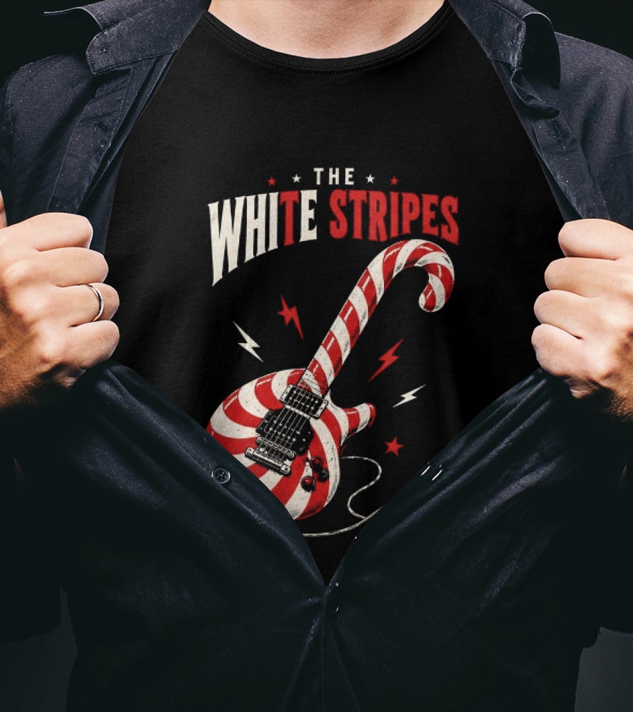 The White Stripes Candy Cane Christmas Guitar Rock Themes T-Shirt