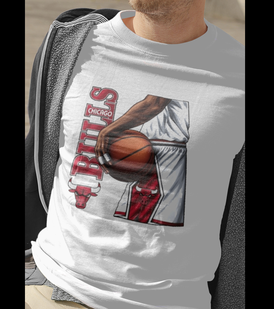 Chicago Bulls Basketball Team Player Holding Ball Iconic Sports Uniform T-Shirt