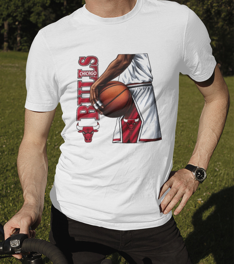 Chicago Bulls Basketball Team Player Holding Ball Iconic Sports Uniform T-Shirt