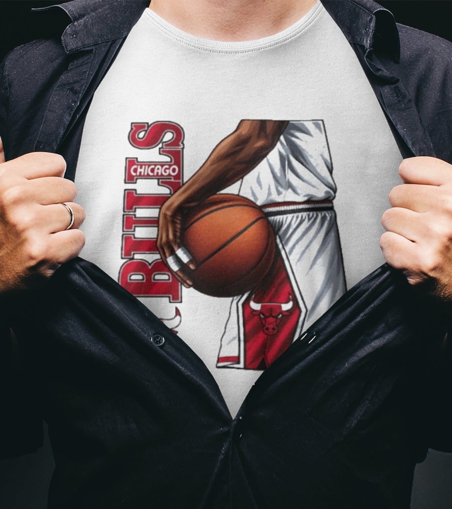 Chicago Bulls Basketball Team Player Holding Ball Iconic Sports Uniform T-Shirt
