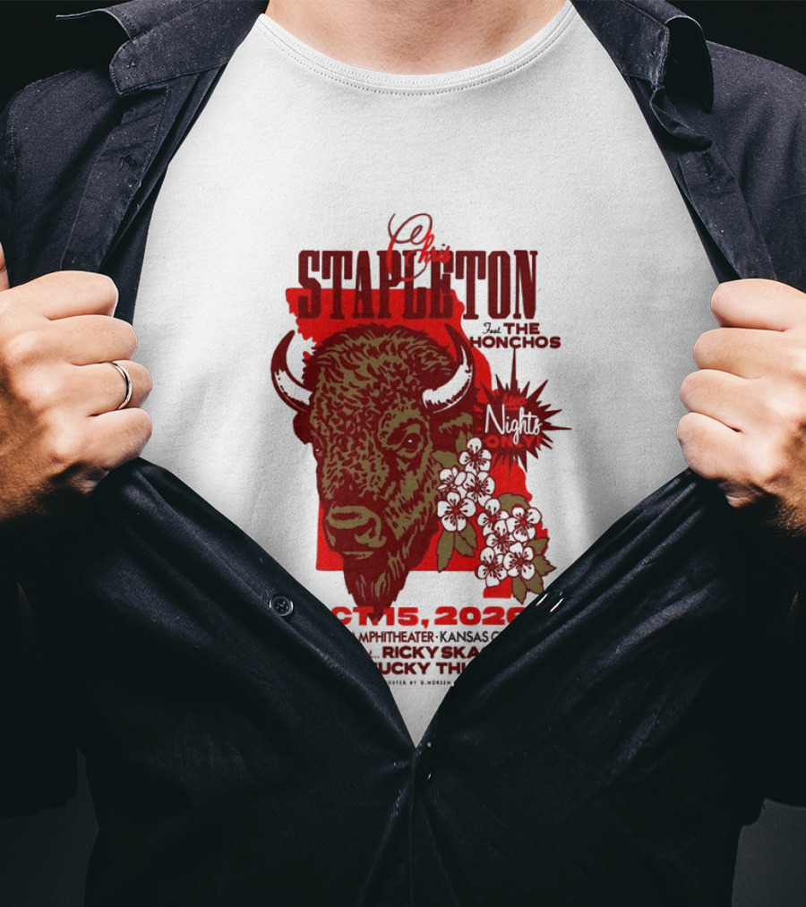 Chris Stapleton Kansas City MO Morton Amphitheater Oct 15 2026 Featuring The Honchos And Ricky Skaggs Kentucky Thunder T-Shirt
