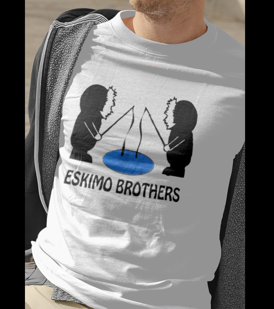 Eskimo Brothers Ice Fishing Duo With Hole And Rods T-Shirt