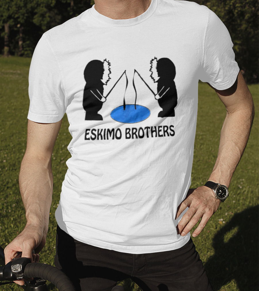 Eskimo Brothers Ice Fishing Duo With Hole And Rods T-Shirt