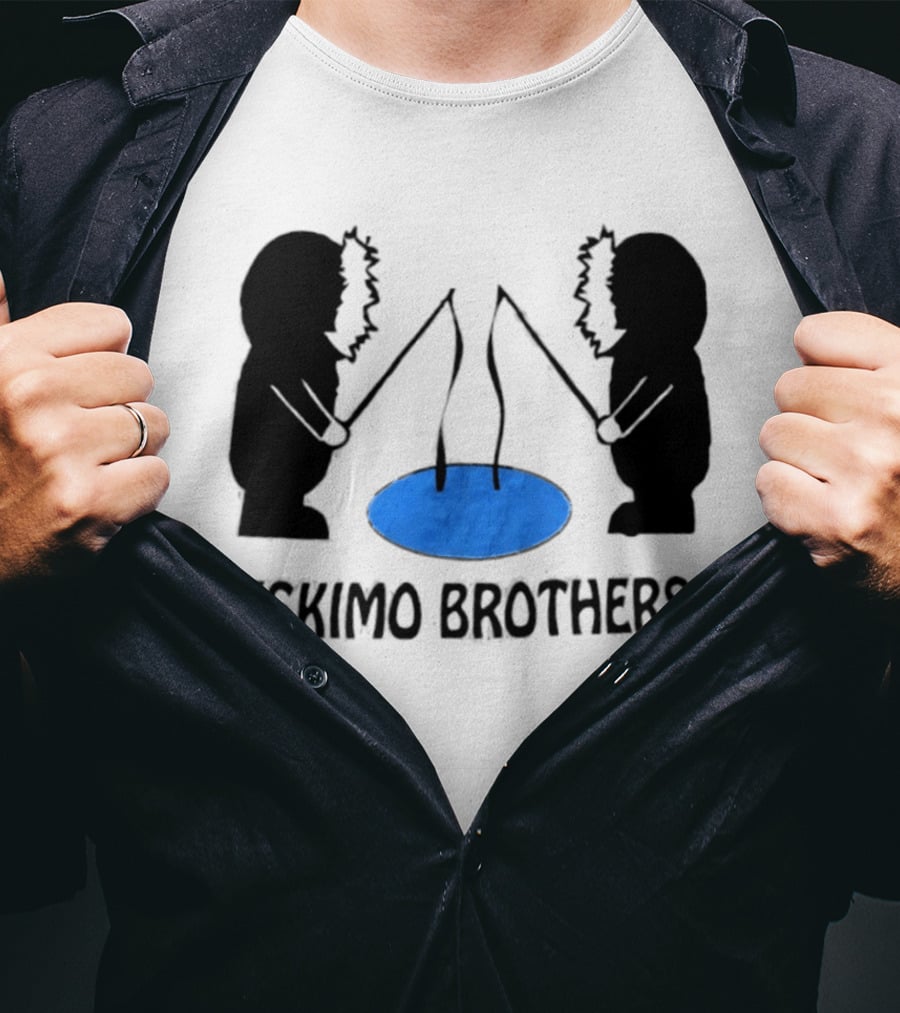 Eskimo Brothers Ice Fishing Duo With Hole And Rods T-Shirt