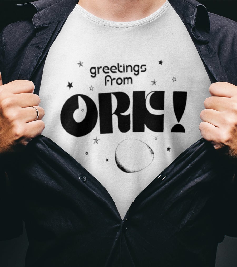 Greetings From Ork Vintage Retro Bold Sci Fi Moon Stars T-Shirt
