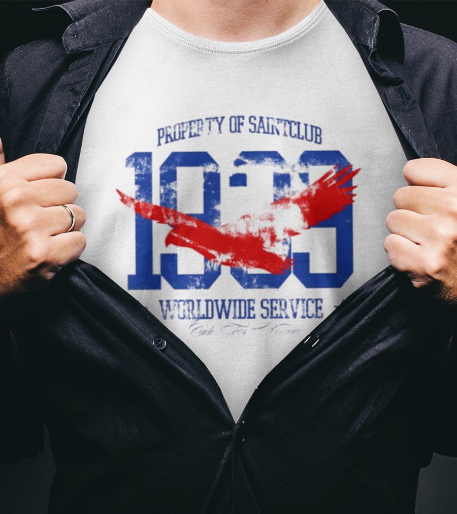 Property Of Saintclub 1993 Worldwide Service Made For Human Vintage Red Eagle T-Shirt