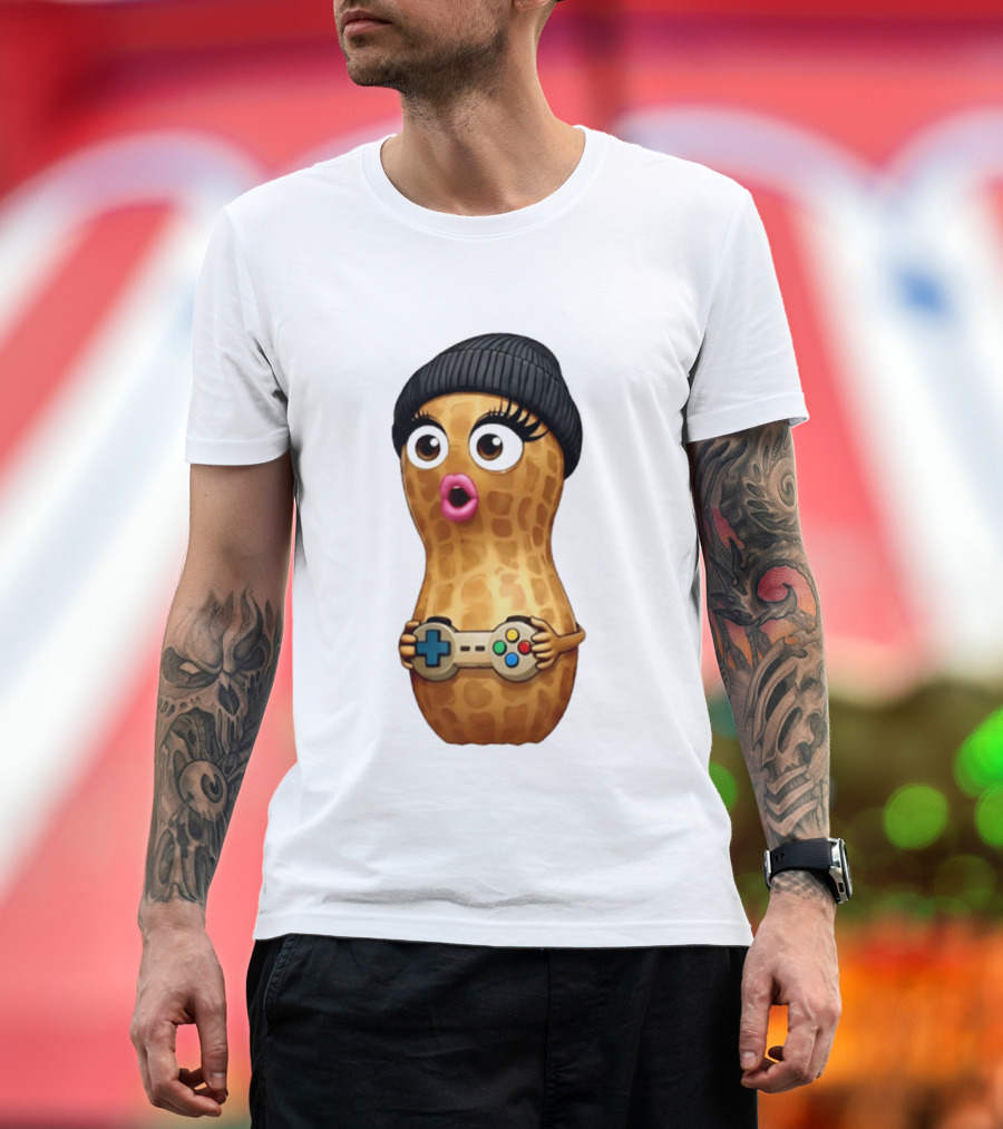 TheBurntPeanut Gamer Peanut With Beanie And Game Controller T-Shirt
