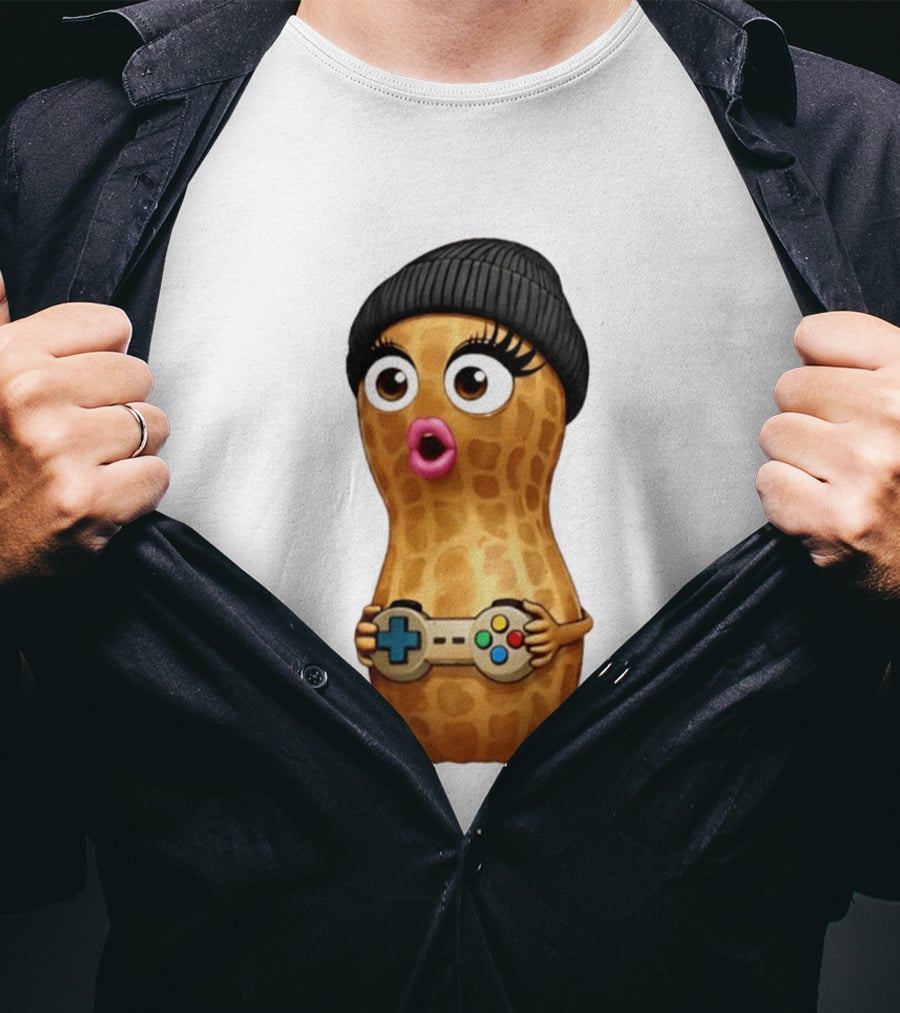 TheBurntPeanut Gamer Peanut With Beanie And Game Controller T-Shirt