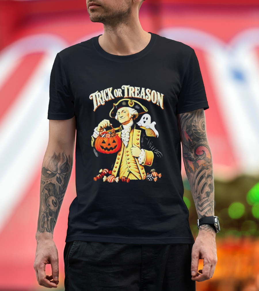 George Washington Trick Or Treason Halloween 2026 Pumpkin Ghost Candy T-Shirt