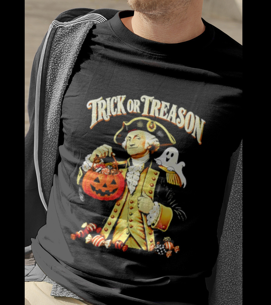 George Washington Trick Or Treason Halloween 2026 Pumpkin Ghost Candy T-Shirt
