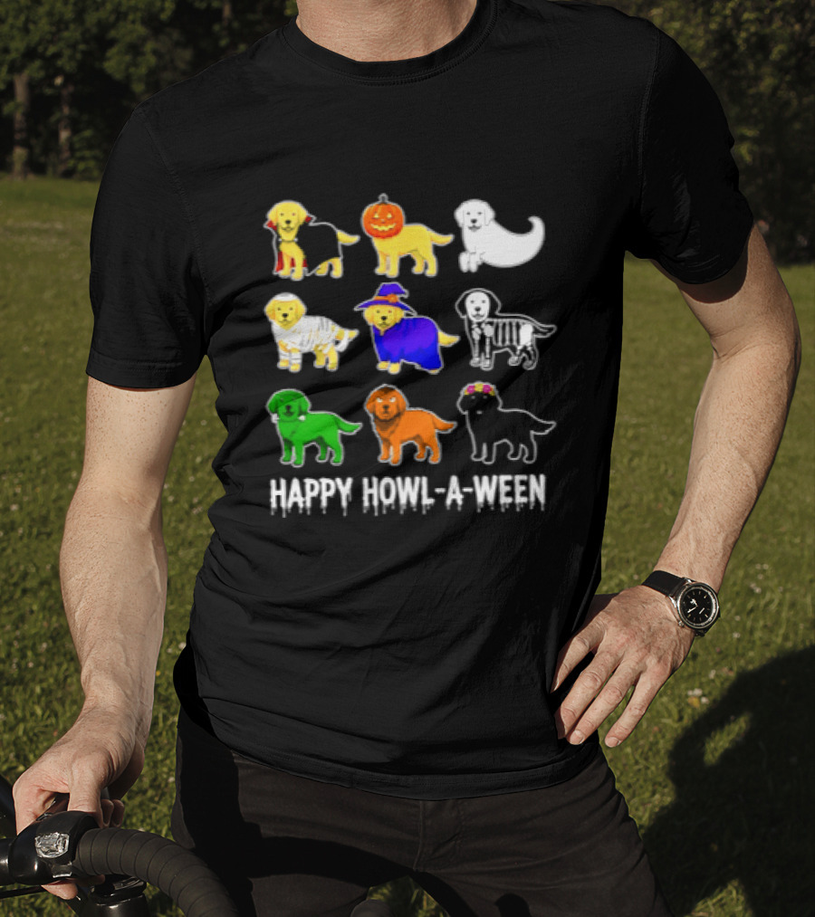 Happy Howl A Ween Dogs Halloween 2026 Pumpkin Witch Skeleton Costumes T-Shirt