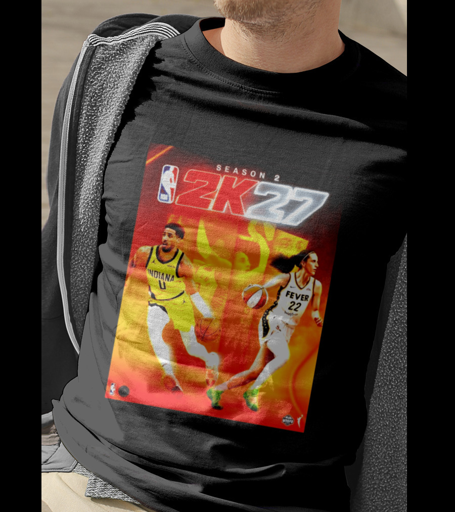 NBA 2K27 Season 2 Tyrese Haliburton Indiana And Caitlin Clark Fever Cover Athletes T-Shirt